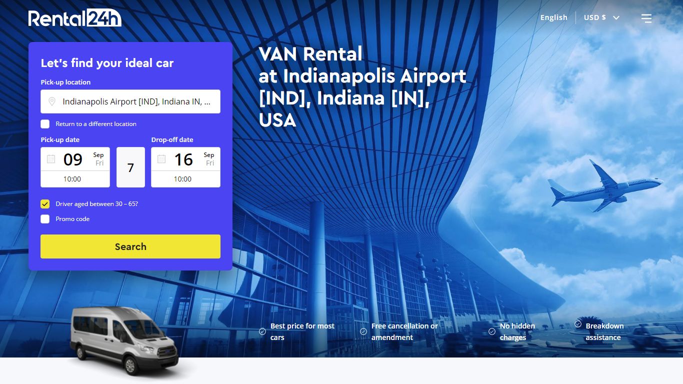 ᐈ VAN Rental Indianapolis Airport IND, Indiana IN, USA - RENTAL24H